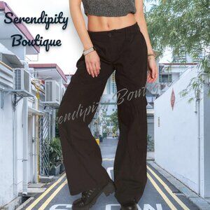 Baggy Low Rise Black 100% Cotton Loose Fit Casual Street Grunge Cargo Pants